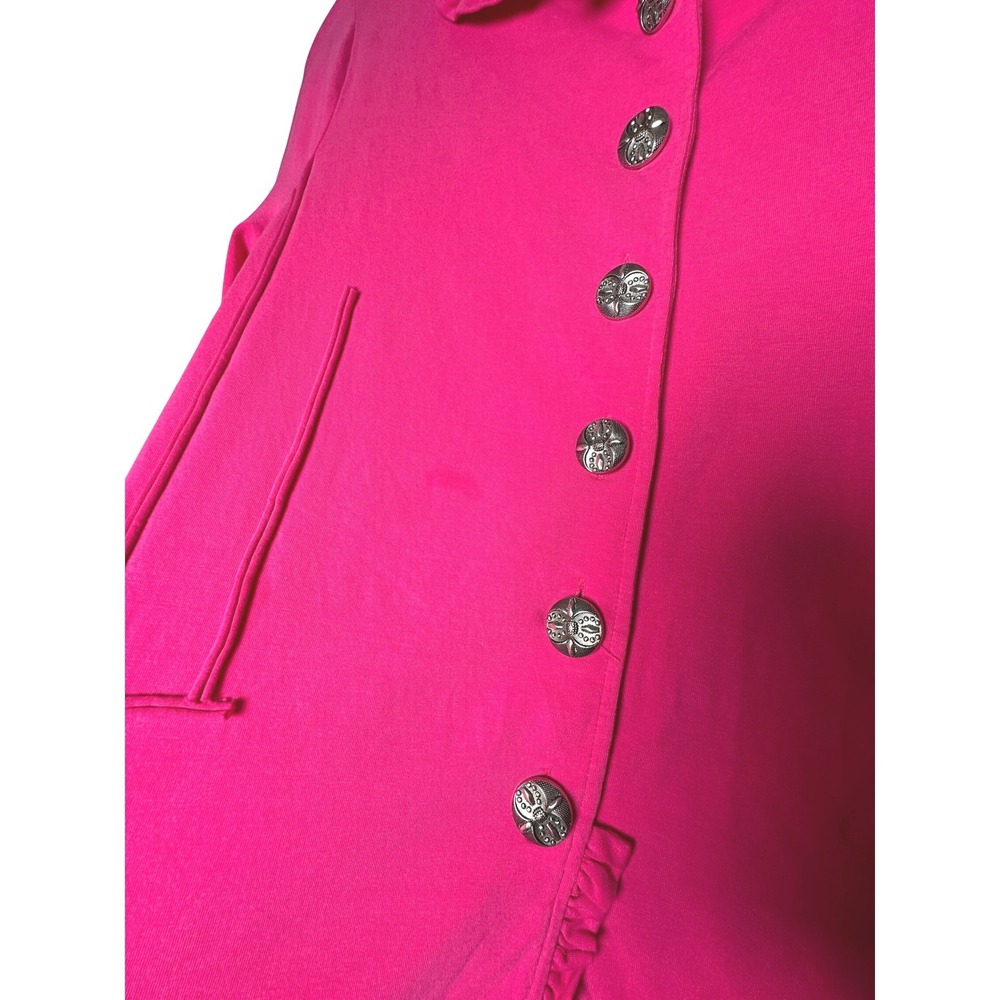 Neon Buddha Pink Ruffle Knit‎ Jacket Button Front Cotton Cardigan Small - Picture 5 of 6